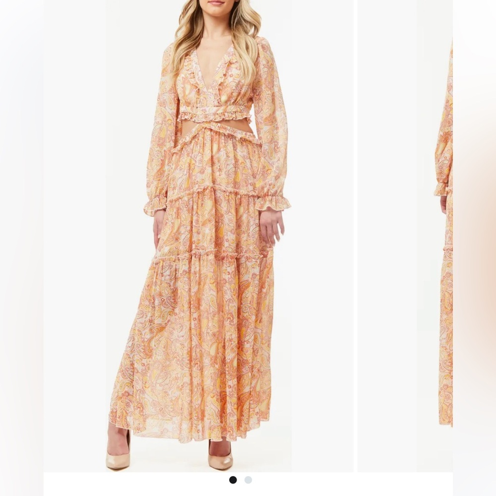 By Design France Long Sleeve Chiffon Maxi Dress in Cream Multi Paisley